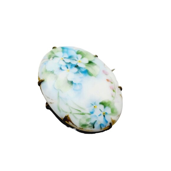 Vintage Porcelain Forget Me Not Floral Brooch (A1495) - Picture 2 of 4